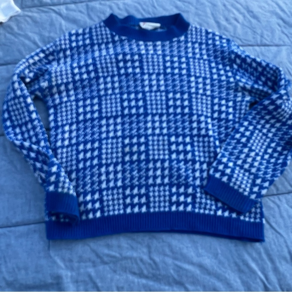 Vintage Teasers Checked Blue and White Acrylic Sweater Size Small